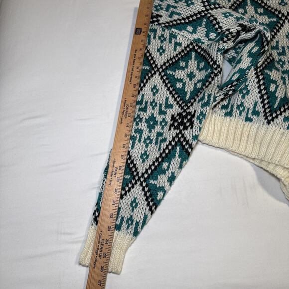 VTG Claybrooke Unisex Medium Sweater Cream Teal Navy Chunky Knit Long Sleeve - Picture 9 of 13